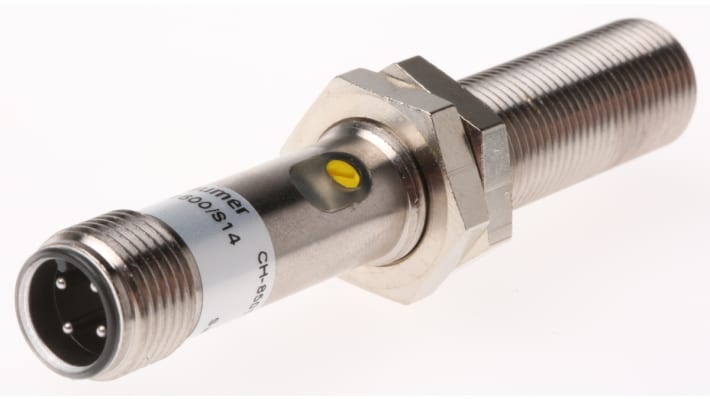 Sensore di prossimità cilindrico PNP Baumer CFAM 12P1600/S14, rilevamento a 4 mm, connettore M12, grado di protezione IP65.