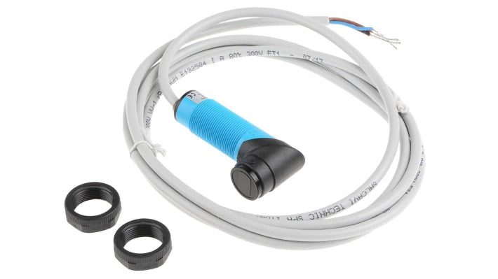 Sensore fotoelettrico cilindrico Sick VTF18-3F1812, rilevamento fino a 100 mm, montaggio filettato, grado di protezione IP67.