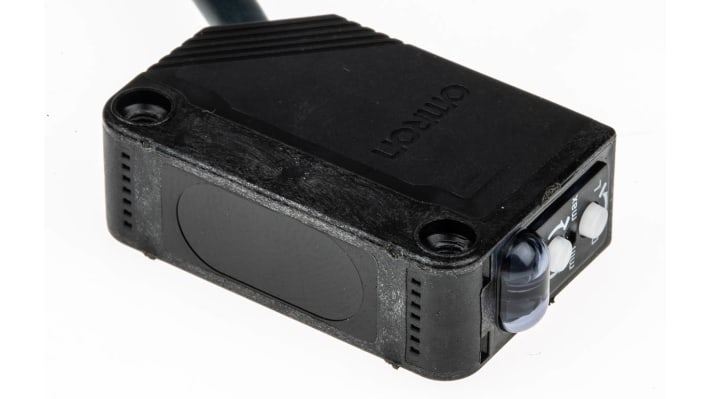 Omron E3Z-D62 2M, sensore fotoelettrico rettangolare a scansione diffusa, rilevamento fino a 1 m, uscita NPN, cavo 2 m.