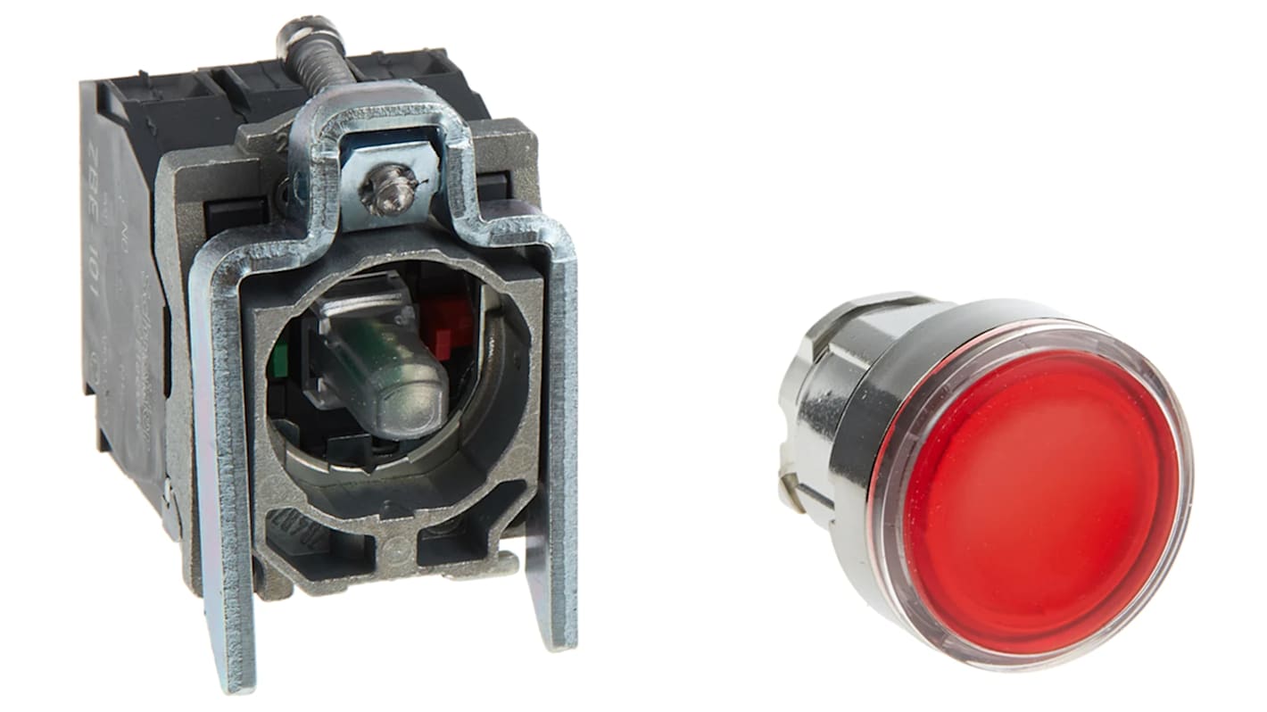 Pulsante SPDT luminoso rosso Schneider Electric, montaggio a pannello, diametro 22 mm, tensione 24 V, grado di protezione IP66/IP67/IP69K.
