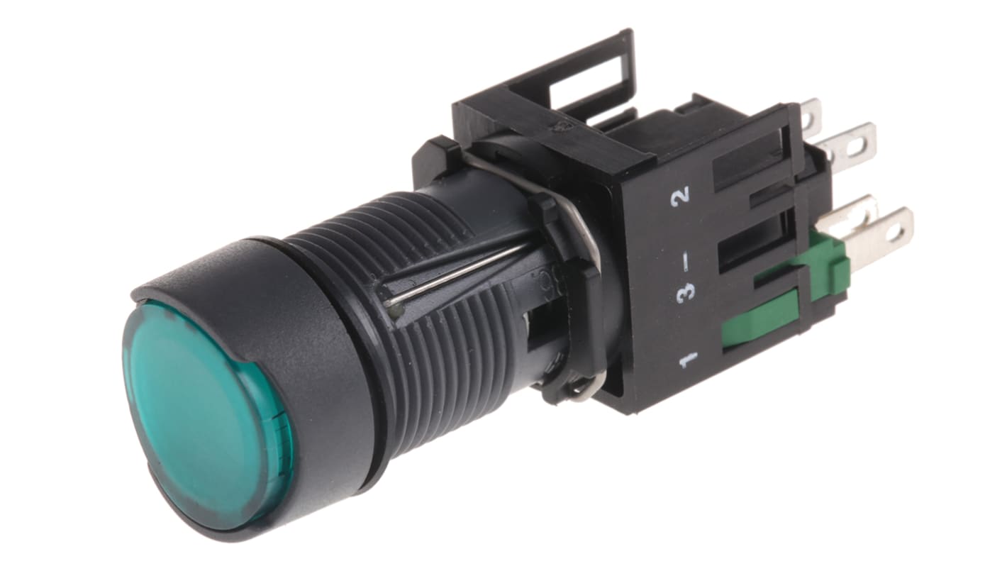 Pulsante luminoso verde Schneider Electric XB6AF3B1B, SPST, montaggio a pannello, IP65, diametro foratura 16mm.