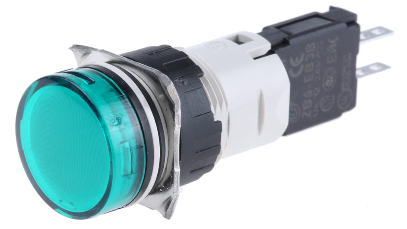 Spia LED per pulsanti Schneider Electric XB6AV3BB, 16mm, montaggio a pannello, IP65, verde, 24V ca/cc. Ideale per applicazioni tecniche.