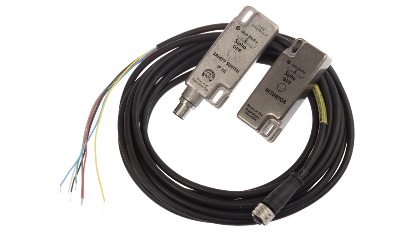 Interruttore di sicurezza senza contatto Allen Bradley Guardmaster 440N-S32043, grado di protezione IP67, dimensioni 33.5 x 78 x 16 mm.
