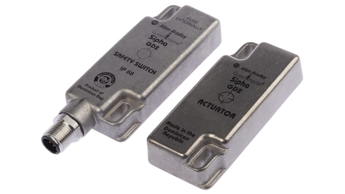 Interruttore di sicurezza senza contatto Allen Bradley Guardmaster 440N-S32043, grado di protezione IP67, dimensioni 33.5 x 78 x 16 mm.