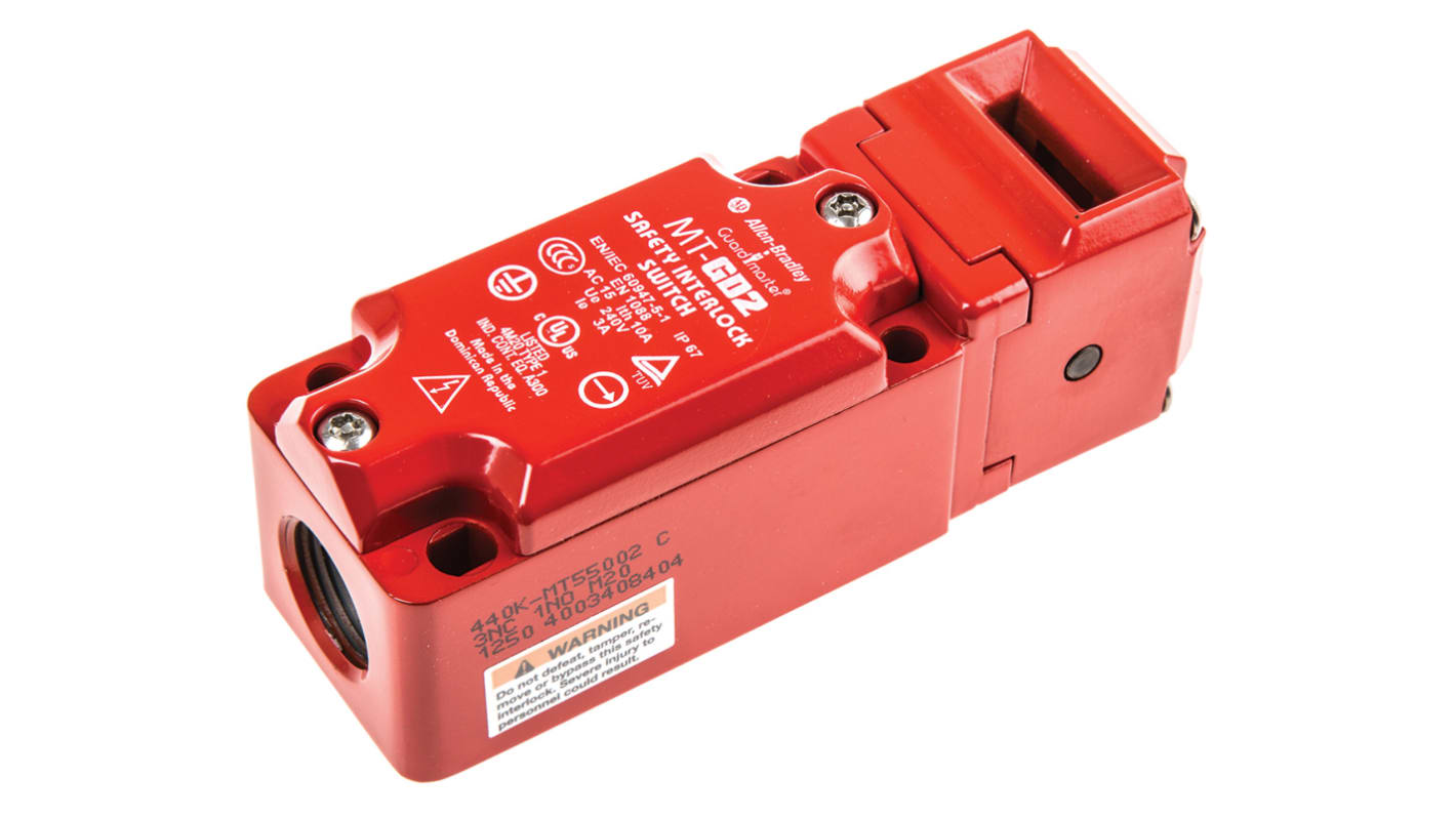Interruttore di interblocco di sicurezza a chiave Allen Bradley Guardmaster 440K-MT55002, 3NC/1NA, IP67, dimensioni 116,5 x 43 x 40 mm.