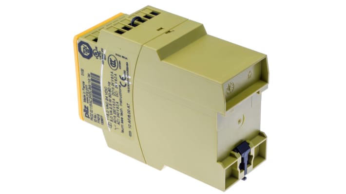 Pilz 774315, relè di sicurezza a 2 canali, 24 V dc, montaggio su guida DIN, dimensioni 121x45x87 mm, conforme a EN 60204-1.