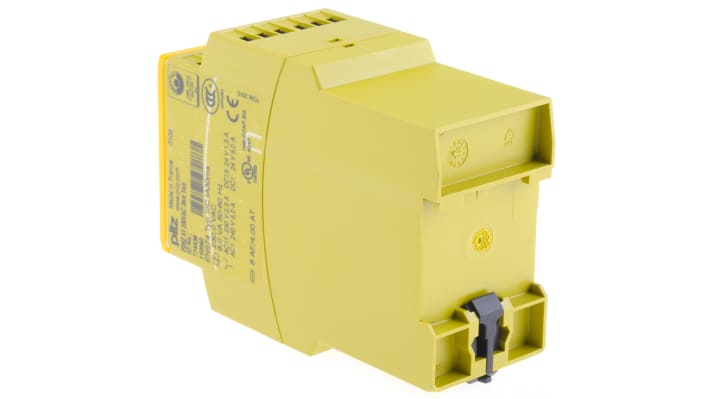 Relè di sicurezza Pilz P2HZ X1, 230V ca, 3 contatti di sicurezza, montaggio su guida DIN, dimensioni 121x45x101 mm.
