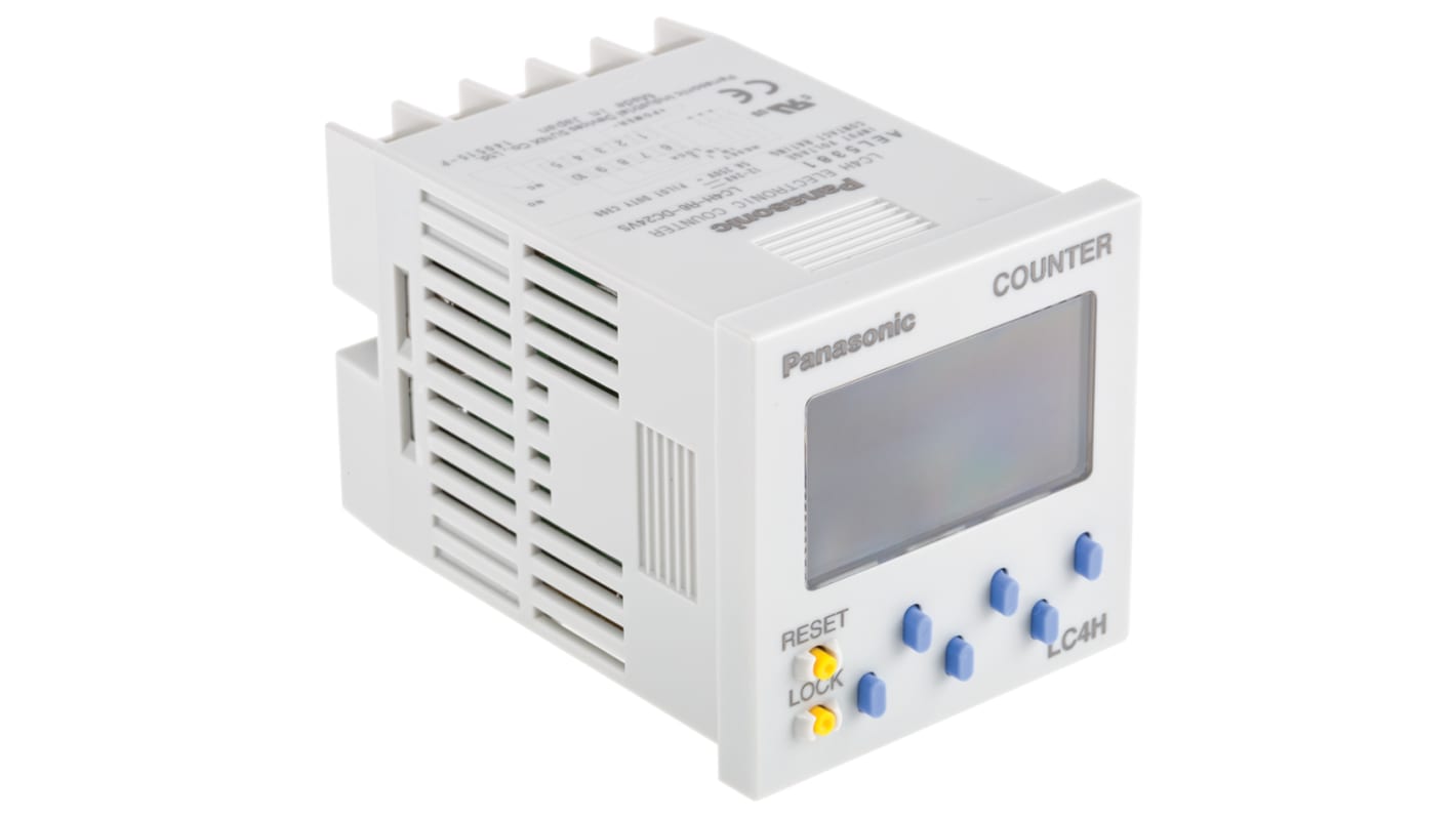 Contatore secondi LCD Panasonic LC4HR624DCS, 6 cifre, montaggio a pannello 48x48 mm, alimentazione 12-24 V c.c., IP66.