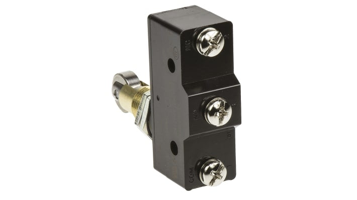 Interruttore di fine corsa Omron Z-15GQ22B, attuatore stantuffo SPDT, contatti NO/NC, dimensioni 58.9mm x 49.2mm x 17.45mm.