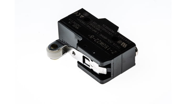 Interruttore di fine corsa Omron Z-15GW22-B, leva a rullo SPDT, contatti NO/NC, dimensioni 39.4mm x 49.2mm x 17.45mm.