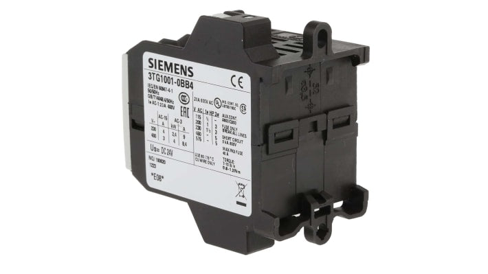 Contattore Siemens 3TG1001-0BB4, 4 poli, 20A, 24V c.c. - Serie SIRIUS Innovation per applicazioni industriali. Sicuro, compatto e affidabile.