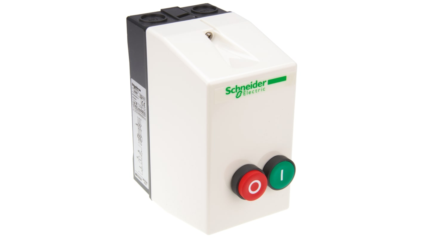 Starter DOL automatico Schneider Electric LE1D09V7 per motori 3 fasi, potenza 5,5 kW, dimensioni 166x88x128,5 mm, grado di protezione IP65.