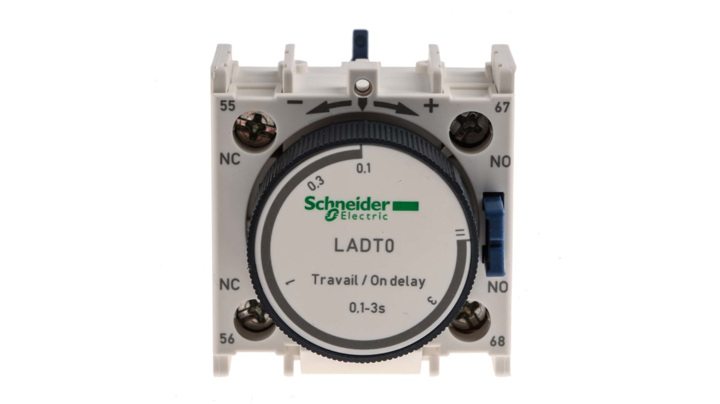 Timer pneumatico Schneider Electric LADT0 per contattori TeSys Serie D - Ritardo all'accensione da 1 a 30 secondi. Ideale per ambienti industriali.