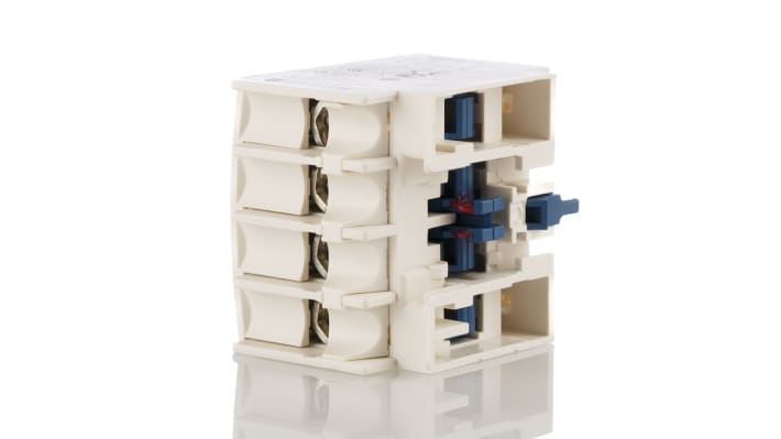 Unità di contatto ausiliaria Schneider Electric LADN22, 2NC + 2NO, 10A, montaggio frontale. Ideale per sistemi di controllo a relè e applicazioni ad alta temperatura.