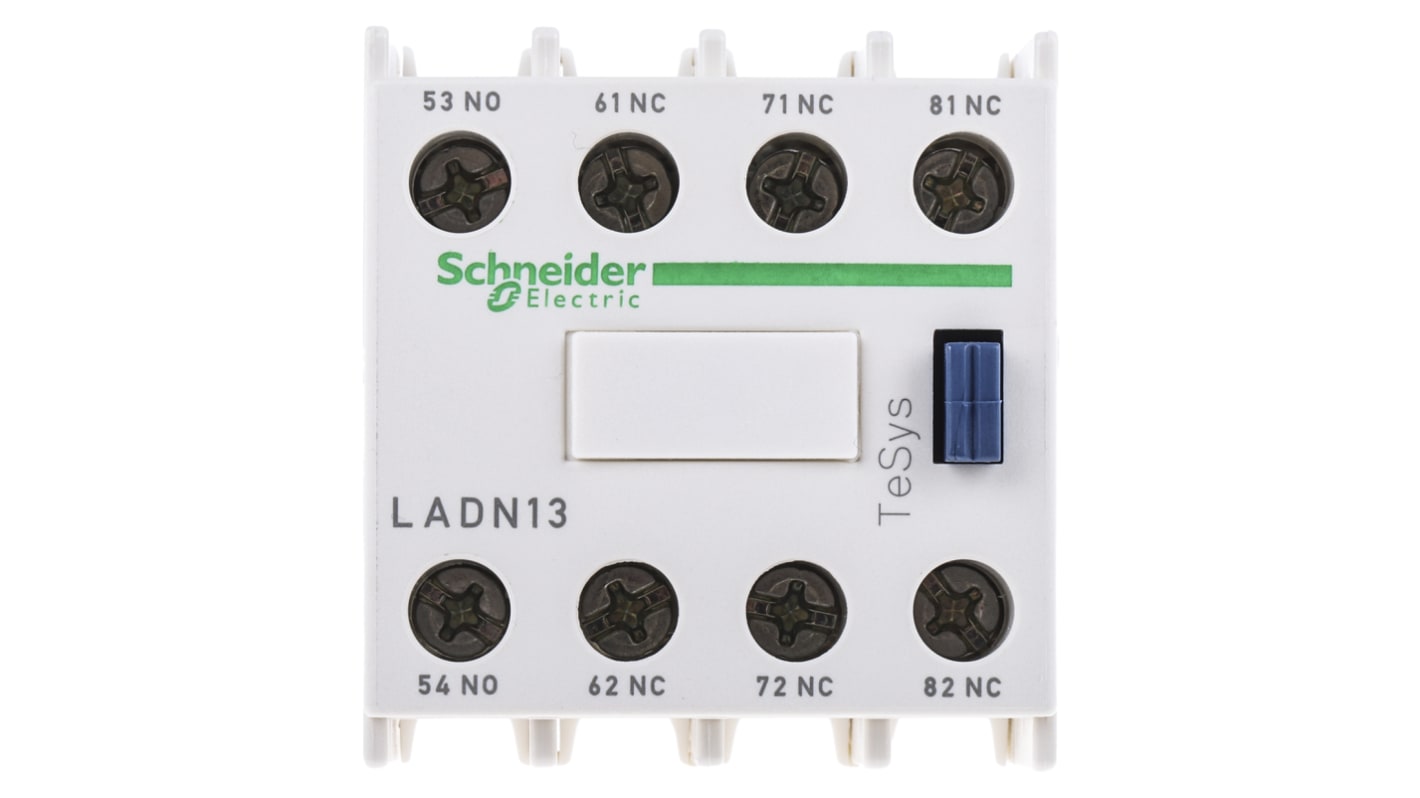 Blocco di contatti ausiliari Schneider Electric LADN13 - 4 contatti, 1NO + 3NC, 690 V c.a. - Serie LADN - Montaggio frontale. Ideale per applicazioni industriali.