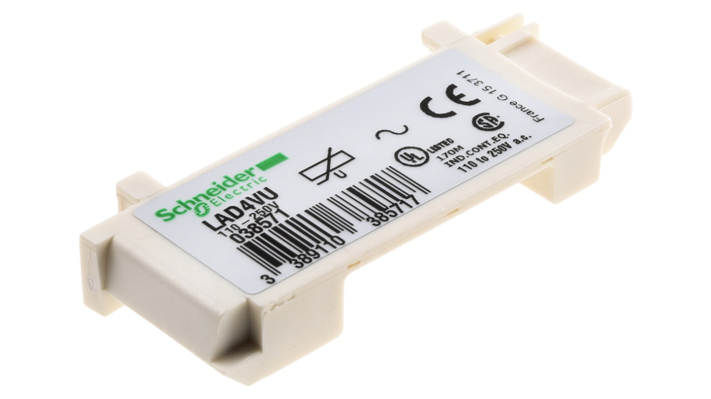 Varistore contattore Schneider Electric LAD4VU per Serie LC1 e LC2 Tesys, montabile su guida DIN.