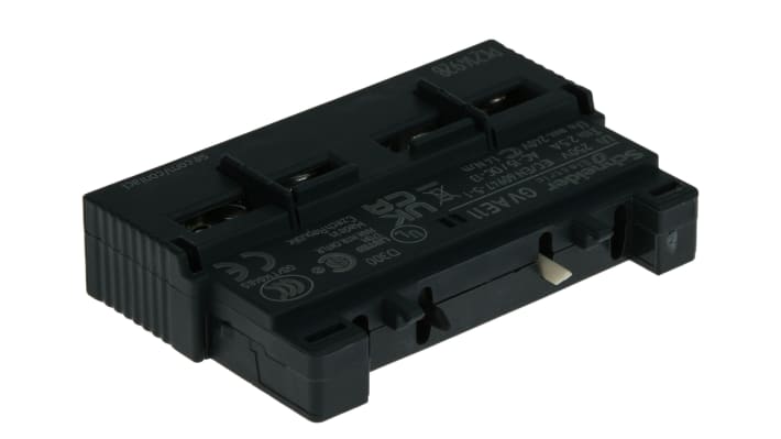 Contatto ausiliario Schneider Electric GVAE11, 2 contatti 1 N/C + 1 N/A, 2,5A. Montaggio frontale per TeSys GV2L, ideale per applicazioni industriali.