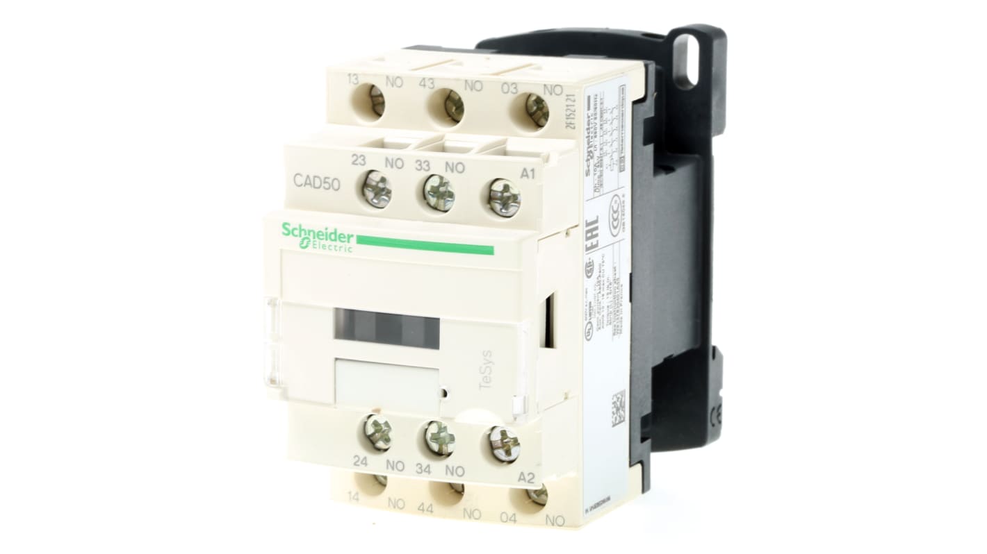 Contattore Schneider Electric CAD50B7 TeSys D 5NO 10A - Tecnologia Everlink per automazione industriale, resistente alle vibrazioni e alle temperature estreme.