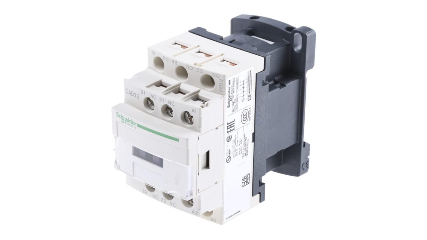Contattore Schneider Electric CAD32E7 Serie TeSys D 2 NO + 2 NC, 10A - Tecnologia Everlink per automazione industriale, resistente a vibrazioni e temperature - Certificato CSA e UL.