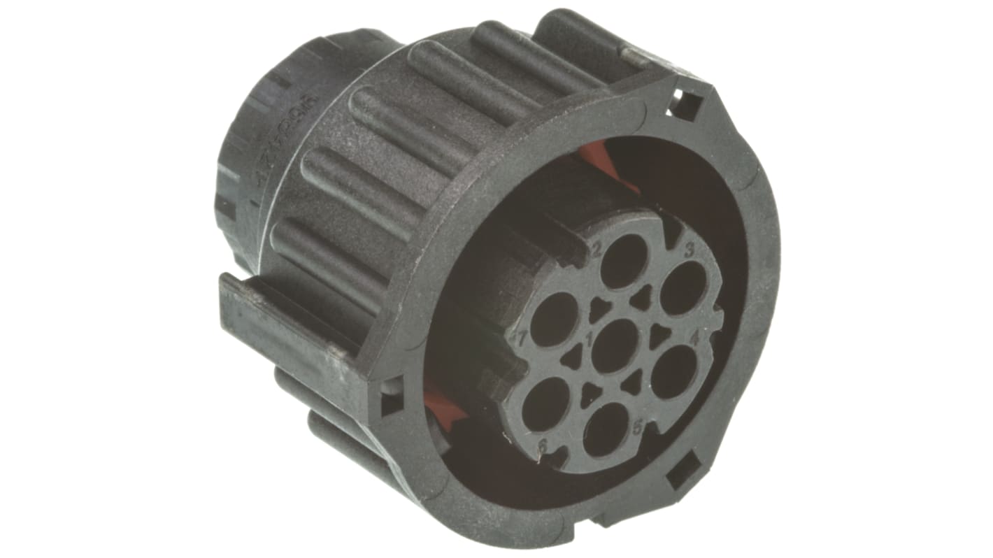 Connettore femmina DIN 7 poli TE Connectivity 967650-1, IP69K, montaggio su cavo, resistenza a vibrazioni, temperatura -40/+120 °C.