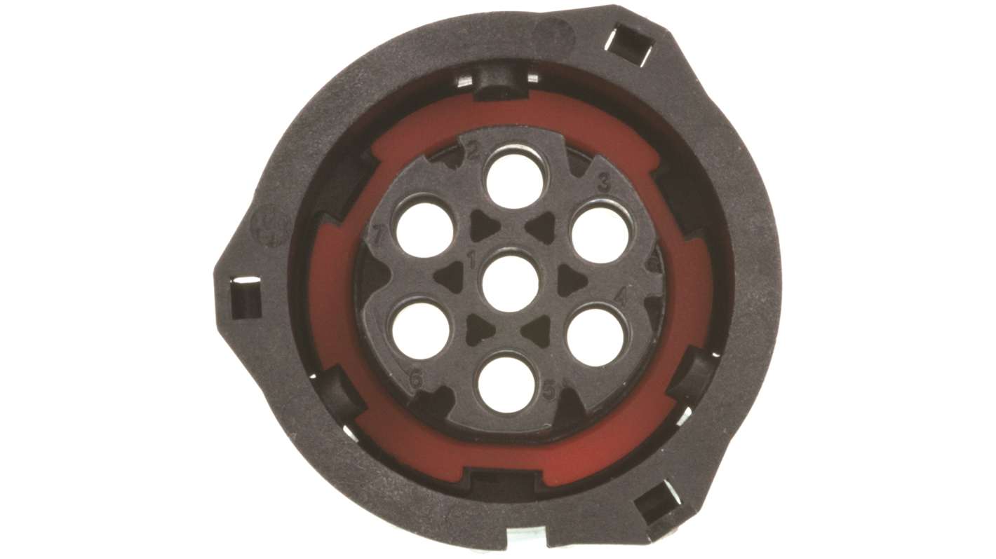Connettore femmina DIN 7 poli TE Connectivity 967650-1, IP69K, montaggio su cavo, resistenza a vibrazioni, temperatura -40/+120 °C.