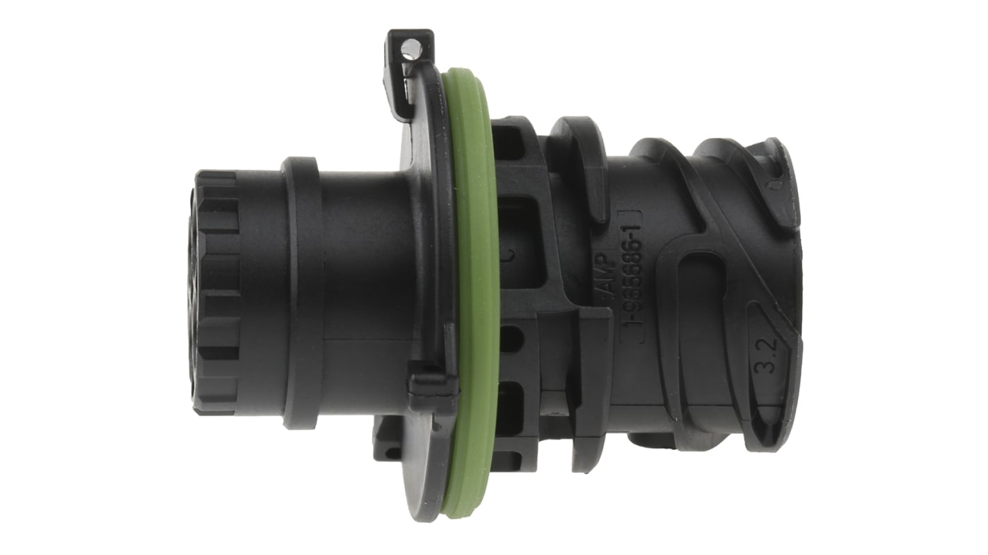 Connettore maschio DIN 4 poli TE Connectivity, montaggio a pannello, grado di protezione IP67, per ambienti gravosi. Codice 1-967402-1.