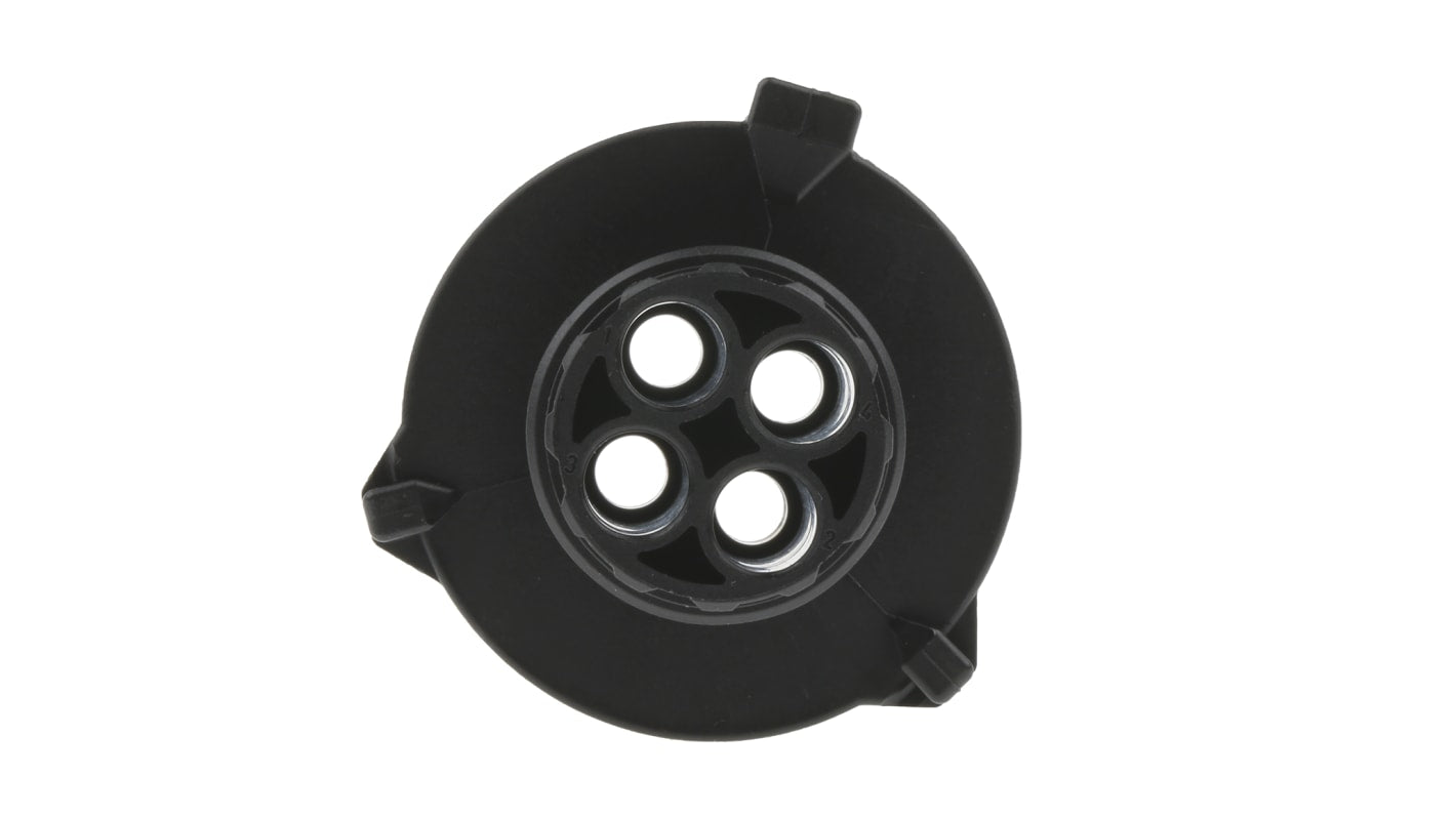 Connettore maschio DIN 4 poli TE Connectivity, montaggio a pannello, grado di protezione IP67, per ambienti gravosi. Codice 1-967402-1.