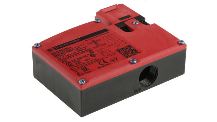 Interruttore di interblocco a solenoide Telemecanique Sensors XCSTE7311, 24V, IP67, 2 contatti NC, dimensioni 93.5mm x 33mm x 110mm.