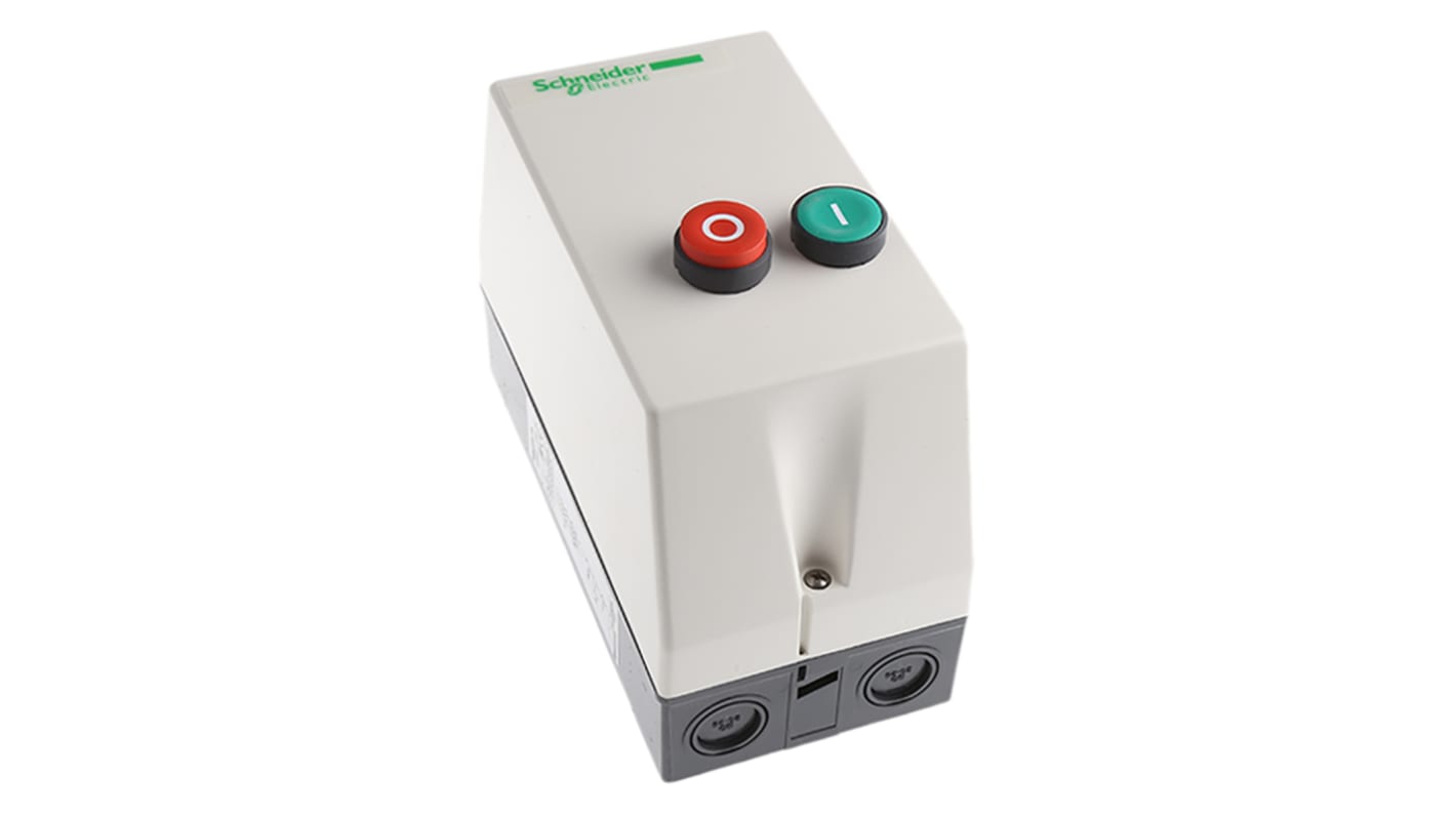 Starter DOL automatico Schneider Electric LE1D18V7, potenza 10 kW, tensione 690 V, dimensioni 201x101x153.5 mm, montaggio relè richiesto.