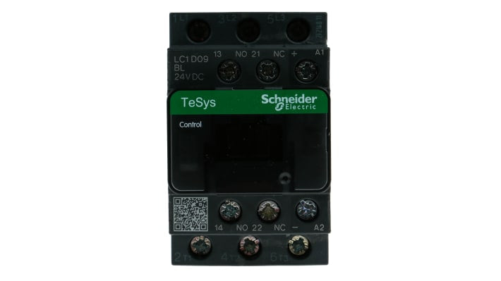 Contattore Schneider Electric LC1D09BL, 3P 3NA 9A 4kW 24V CC per circuiti di controllo industriale. Ideale per settori agricoli e alimentari.