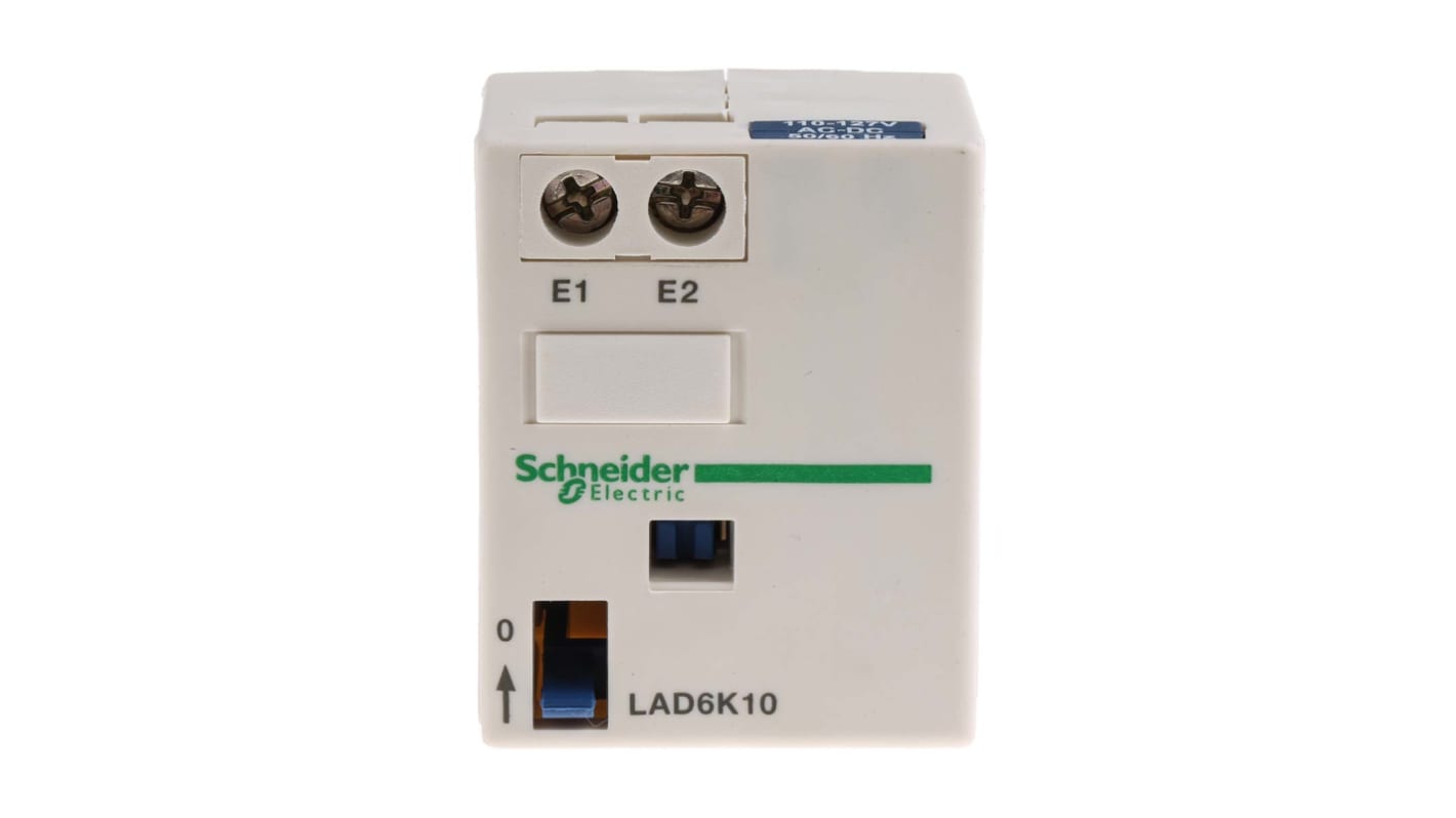 Blocco chiusura contattore Schneider Electric LAD6K10F per serie LC1, montaggio frontale, tensione 110-127 V, 500.000 cicli.