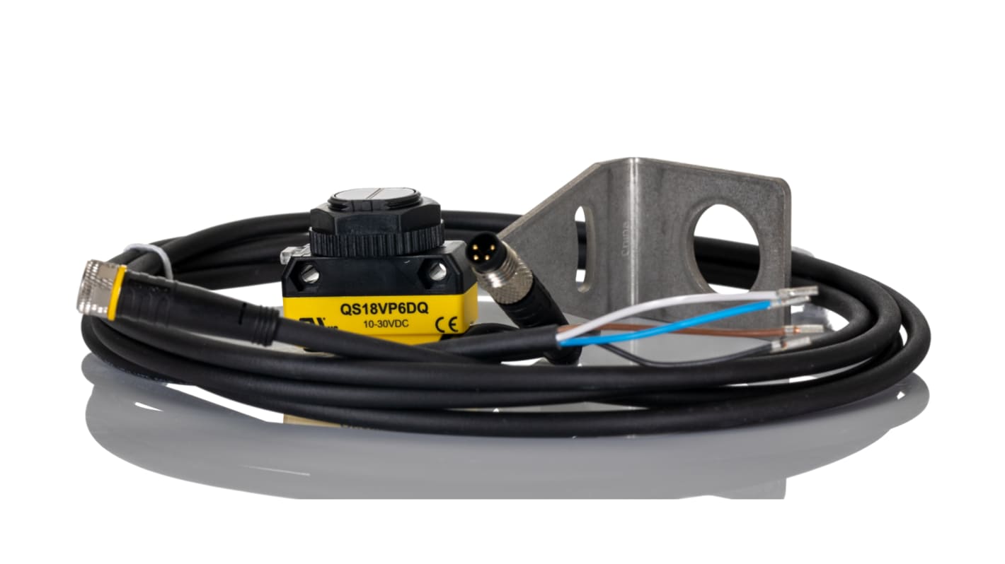 Sensore fotoelettrico rettangolare Banner QS18VP6D, rilevamento 450 mm, uscita PNP, IP67, alimentazione 10-30 V c.c.