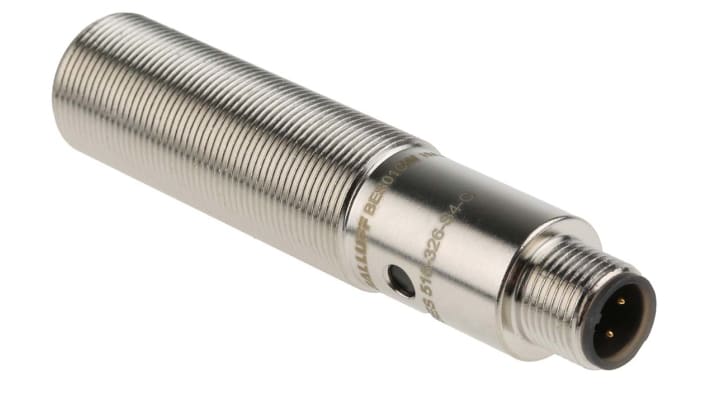 Sensore di prossimità cilindrico PNP BALLUFF BES 516-326-S4-C, M18 x 1, rilevamento 5 mm, IP67, installazione a incasso.