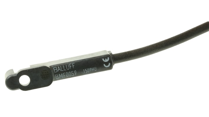 Sensore Hall PNP BALLUFF BMF 305K-PS-C-2-S4-00, alimentazione 10-30 V c.c., IP67, dimensioni 33,5 x 10,5 x 6,5 mm.