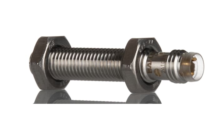 BALLUFF BES 516-324-G-E5-C-S49, sensore induttivo cilindrico PNP M8, rilevamento 1,5 mm, IP67, acciaio inox, -25/+70 °C.