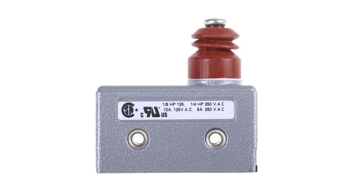 Microinterruttore Saia-Burgess 1710 SPDT 15A 250V CA IP54 con viti. Design compatto per automotive ed elettronica. Durata meccanica 10^6 operazioni.