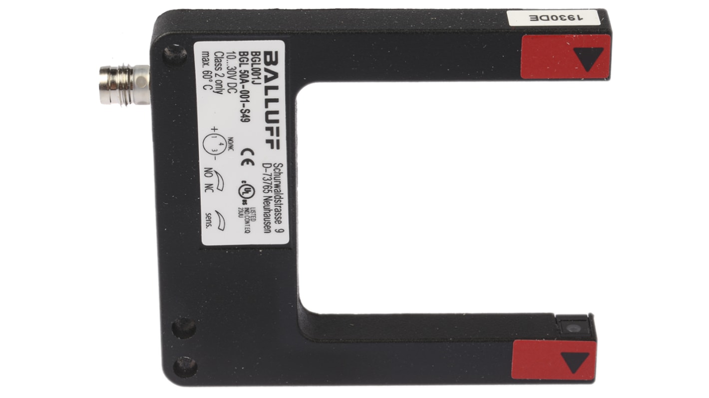 Sensore fotoelettrico a forcella BALLUFF BGL 50 A-001-S49, rilevamento 50 mm, uscita PNP, grado di protezione IP67.