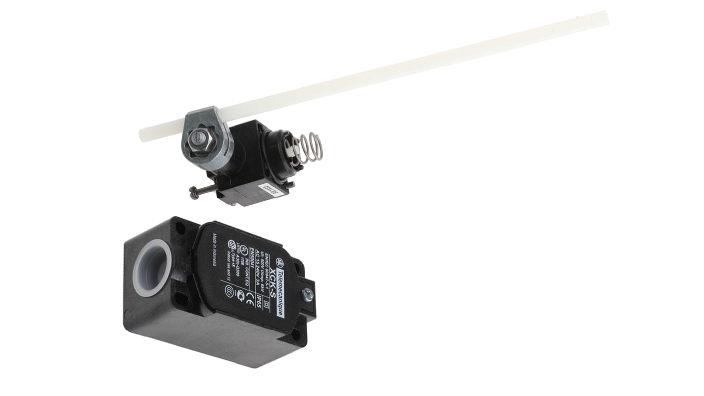 Interruttore di fine corsa leva NO/NC Telemecanique Sensors XCKS159, tensione 240V, corrente 3A, grado di protezione IP65. Dimensioni 72.5x40x36mm.