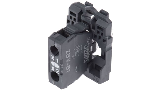 Blocco luminoso LED bianco Schneider Electric, tensione 24V, corrente 18mA, durata 100000 ore, montaggio con collare incluso.