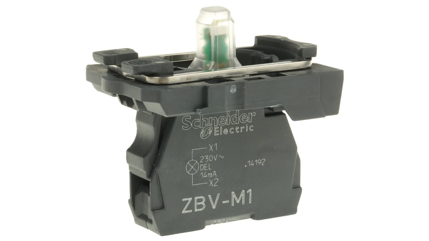 Blocco contatti luminoso LED bianco Schneider Electric, tensione 230-240V, serie Harmony XB5, con terminali a vite.