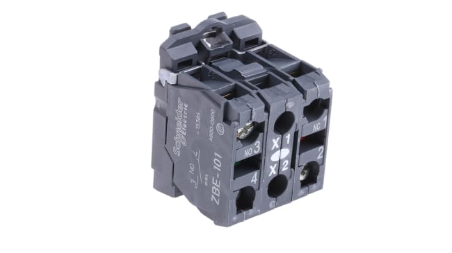 Blocco contatti luminoso Schneider Electric ZB5AW0B15, 1 NA + 1 NC, LED integrato, tensione 24V, corrente 10A, montaggio a vite.