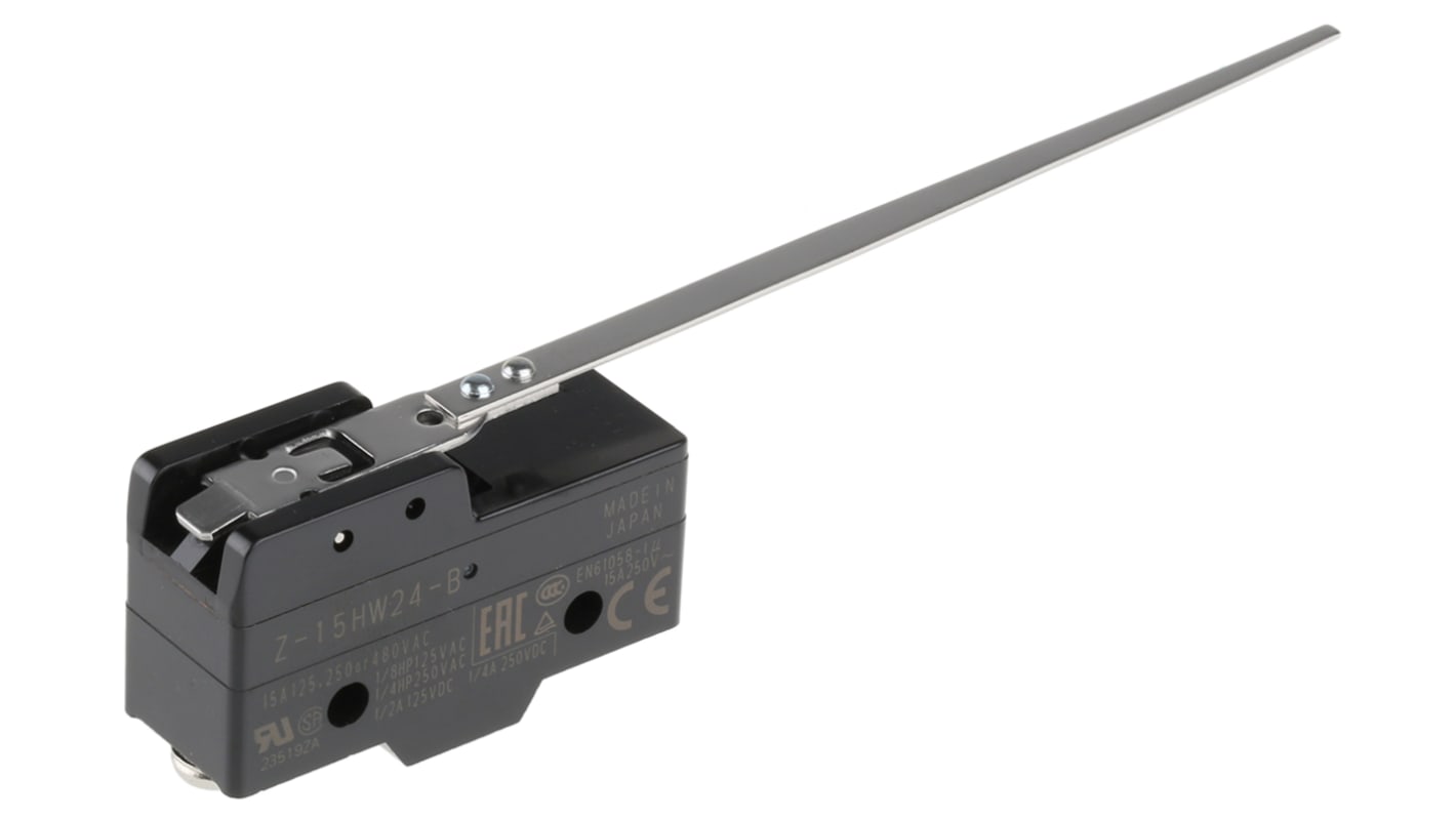 Interruttore di fine corsa Omron Z-15HW24B, leva SPDT, contatti NO/NC, dimensioni 29mm x 49.2mm x 17.45mm, protezione IP00.