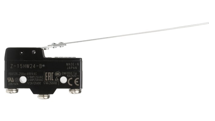Interruttore di fine corsa Omron Z-15HW24B, leva SPDT, contatti NO/NC, dimensioni 29mm x 49.2mm x 17.45mm, protezione IP00.