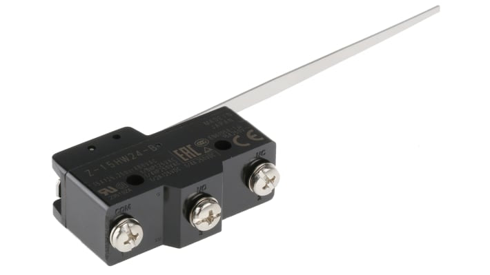Interruttore di fine corsa Omron Z-15HW24B, leva SPDT, contatti NO/NC, dimensioni 29mm x 49.2mm x 17.45mm, protezione IP00.