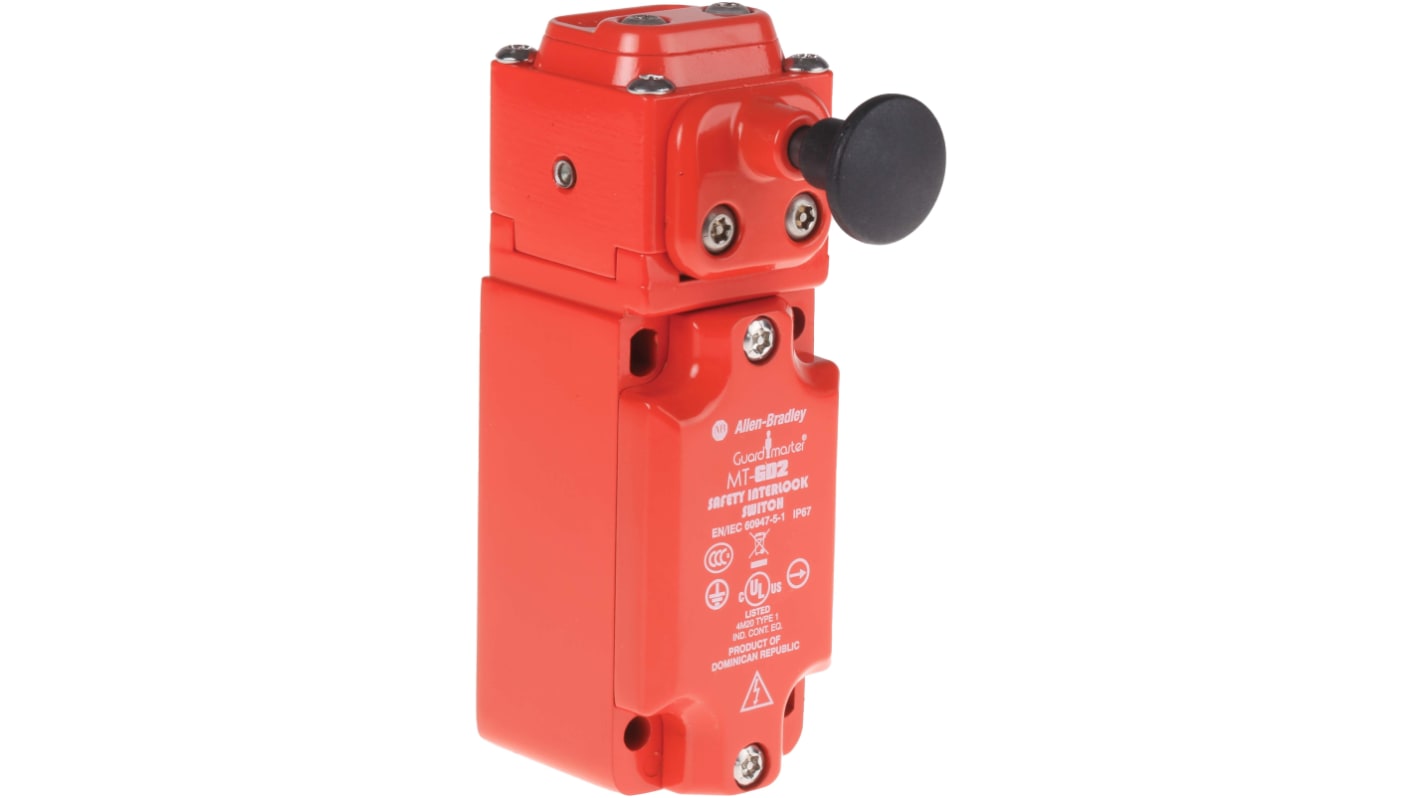 Interruttore di interblocco di sicurezza a chiave Allen Bradley Guardmaster 440K-MT55039, corpo metallico, 3 contatti N/C, 1 N/O, grado di protezione IP67. Dimensioni 127mm x 43mm x 40mm.