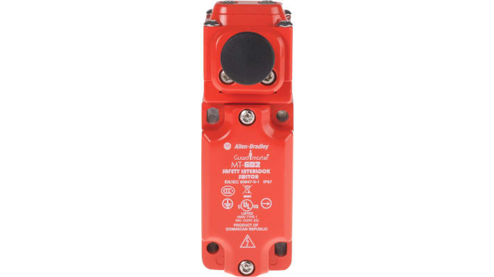 Interruttore di interblocco di sicurezza a chiave Allen Bradley Guardmaster 440K-MT55039, corpo metallico, 3 contatti N/C, 1 N/O, grado di protezione IP67. Dimensioni 127mm x 43mm x 40mm.