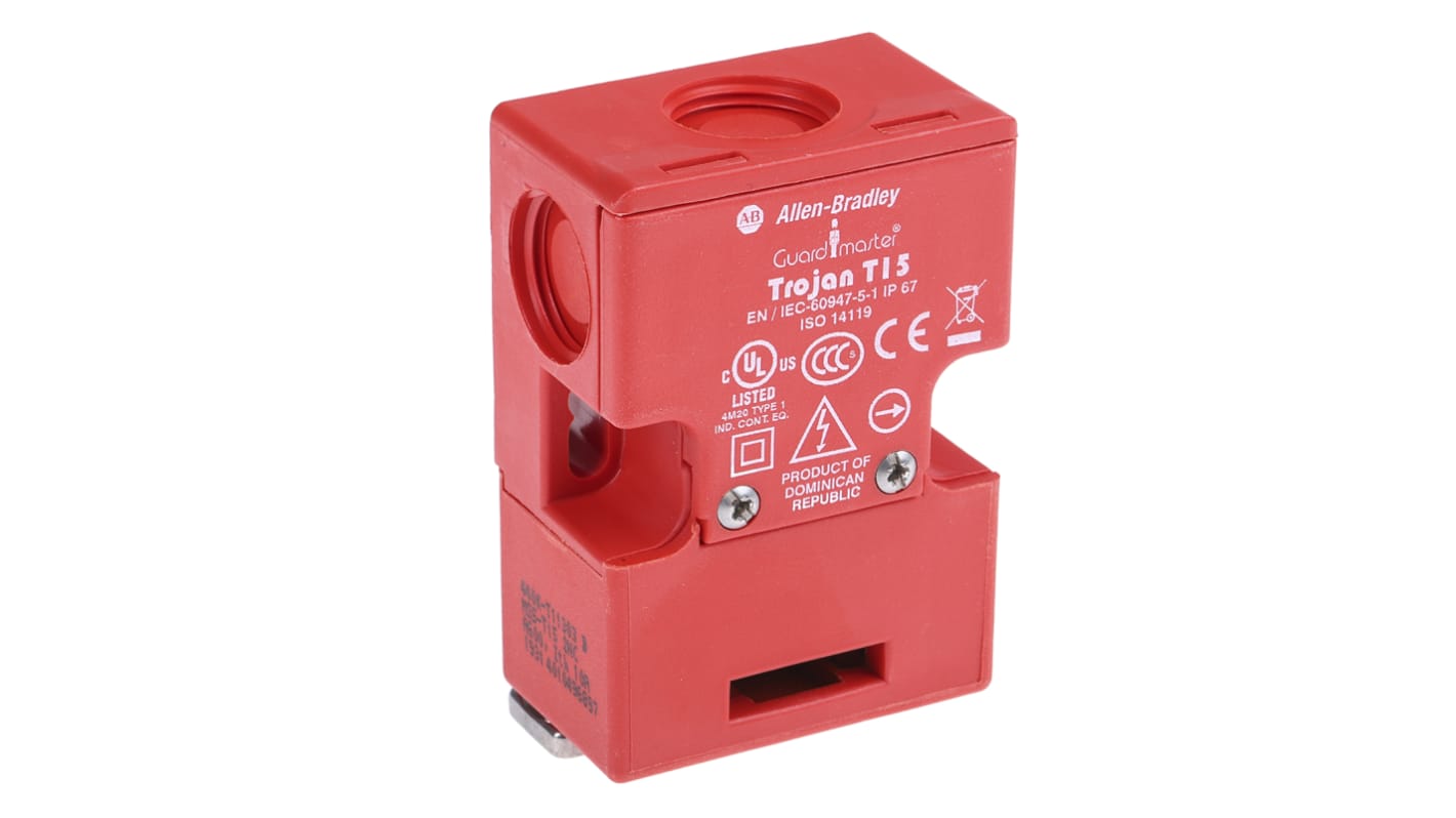 Interruttore di interblocco di sicurezza Allen Bradley Guardmaster 440KT11303, con contatti 2NC, grado di protezione IP67, dimensioni 75 x 52 x 32 mm.