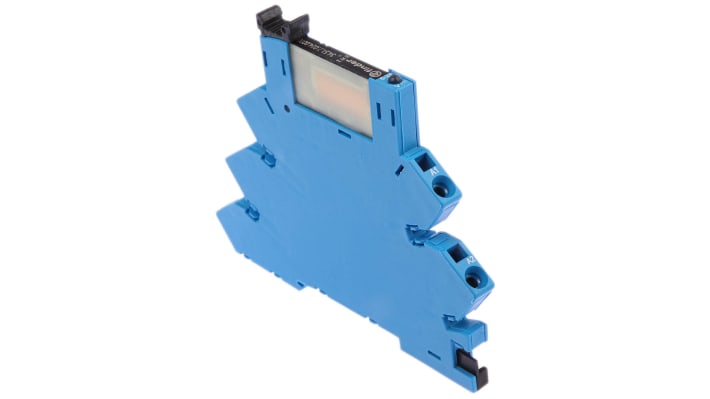 Finder 38.61.7.024.0050, relè d'interfaccia 24V cc, contatti SPDT, montaggio su guida DIN, dimensioni 6.2 x 75.6 x 93 mm.