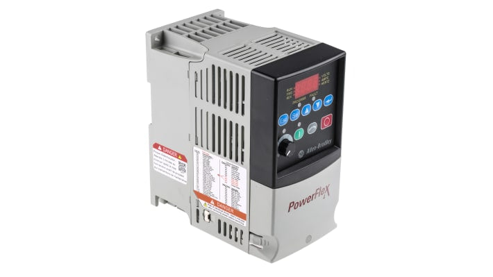 Inverter Allen Bradley 22A-A2P3N114, 0,4 kW, 230 V, 1 fase, montaggio su guida DIN, dimensioni 152x136x80 mm.