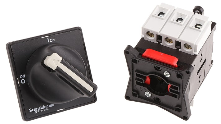 Interruttore di isolamento Schneider Electric VBD01, 3 poli, 20A, montaggio a pannello, maniglia nera, lucchettabile.